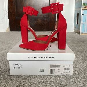 Steve Madden - Red Nubuck Ankle Strap Pumps